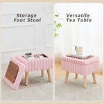 Wimarsbon Storage Ottoman,Soft Faux Fur Footstool with Padded Seat, Small Reading Vanity Chair, Footrest with Wood Tray for Couch, Mini Coffee Table or Display Stand (Pink)