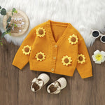 Newborn Baby Girls Knit Cardigans Long Sleeve Crewneck Hollow Knit Thin Sweater Toddler Button Tops Coat Outwear (Yellow-Sunflower, 12-18 Months)
