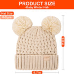 Toddler Winter Beanie Hat, Infant Winter Warm Knit Fleece Lined Cap for Girls Boys with Pom Pom for 0-36 Months 2 Packs