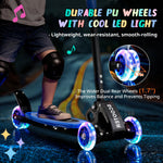 Kick Scooter for Kids 3-7 Age - Three Wheel Light Up Scooters, Lean to Steer,Foldable,Stable Dual Rear Wheels, Adjustable Height, for 3-5,5-7 Year Old Girls Boys Up to 120 Lbs