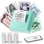 TYPONOS Sticker Printer, PM290 Mini Printer, Bluetooth Sticker Maker Machine with 3 Rolls Paper, Smart AI APP, Portable Print Pod for Study Note, Picture, List, DIY Gifts for School Office Home, Green