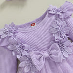ZAXARRA Infant Baby Girl Romper Dress Baby Dress Romper Flowers Lace Fall Winter Clothes with Headband (Purple, 6-9 Months)
