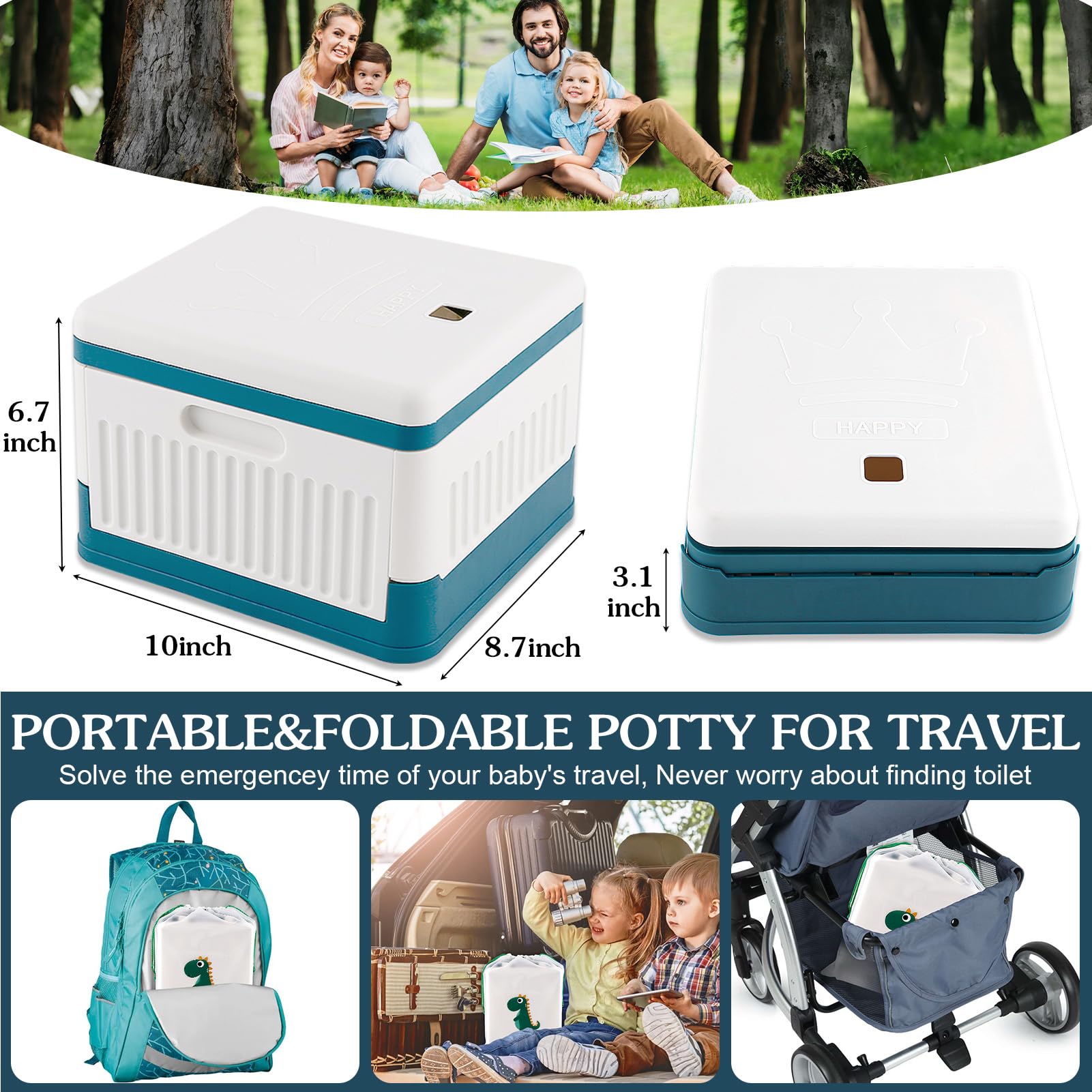 Fabulas Portable Potty for Toddler Travel, Foldable Travel Potty Training Toilet Seat for Kids Boys Girls, Emergency Mobile Toilet In Car for Camping Outdoor Indoor, with 30 Disposable Bags, Blue
