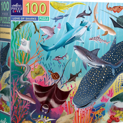 eeBoo 100 Piece Puzzle for Kids - Love of Sharks Children's Puzzle Ocean Themed, Large Pieces for Small Hands to Develop Motor Skills