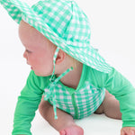 RUGGEDBUTTS Baby/Toddler Boy Swimsuit, One Piece Zipper Rash Guard Sunsuit with UPF 50+ Sun Protection - Spring Bud Gingham, 3-6m