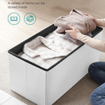 SONGMICS MAZIE Collection - 30 Inches Storage Ottoman Bench with Flipping Lid, Storage Chest Footstool, Load 660 lb, for Entryway, Living Room, Bedroom, Synthetic Leather, White ULSF45WT