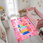 Flagover Pink Kids Rug for Playroom Classroom, ABC Alphabet Numbers Play Toddlers Rugs, 3x5 Learning Educational Bedroom Floor Mat, Washable Baby Carpet for Girls Room, Nursery, Preschool, Daycare
