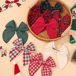 Doboi 8PCS Baby Girls Hair Clips Large Christmas Fable Hair Bows Cotton Linen Bows for Girls Gingham Hair Accessories for Baby Toddlers Kids