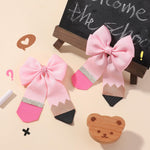 doboi Hair Bows for Girls 2PCS Back to School Pencil Hair Bow 3.3 In Glitter Hair Bows with Alligator Clips Handmade Hair Accessories for Girls Babies Toddlers Teens Teacher (PINK)