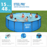 Bestway Steel Pro 15’ x 48" Round Metal Steel Frame Above Ground Outdoor Backyard Family Swimming Pool, Blue