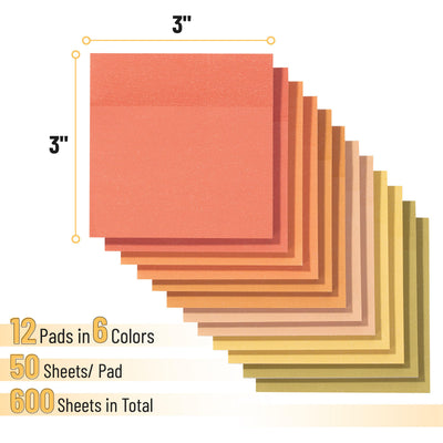 Mr. Pen- Sticky Notes, 3"x3", 12 Pads, 600 Sheets, Autumn Earth, Sticky Notes Bulk, Self-Stick Note Pads, Perfect for Office, School, Home, Study & Organization