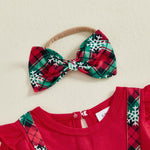 Ledy Champswiin Newborn Baby Girl Christmas Clothes Romper Dresses Ruffle Sleeve Onesie with Headband Infant Christmas Outfit