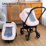 Muslin Car Seat Cover Baby, Breathable Infant Car Seat Cover with 2-Layers Window, Lightweight Car Seat Sun Shade Cover for Summer, Universal Carseat Canopy for Newborn Shower Gift (Pink)