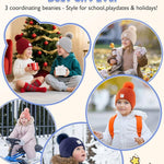 3 Pack Baby Winter Hats with Earflaps, 2 Size Kids Pom Pom Beanie for Infant Toddler Children, Smiley Face Hat for Girls Boys