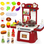 Kitchen Set for Toddler with Sound and Light，Pretend Cooking Food Set,Kids Kitchen Playset，Play Sink with Running Water and Electronic Induction Stove，Kitchen Accessories (red Kitchen Set)