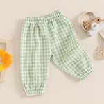 Kids Toddler Boys Girls Gingham Pants Elastic Waist Plaid Loose Baggy Trousers Casual Spring Fall Bottoms Sweatpants (C-Green, 12-18 Months)