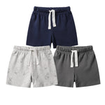 Owlivia Baby Boy Shorts, Toddler Unisex Pull-on Knit Short, Summer Organic Cotton Shorts, 3 Pack Pants (Gray & Navy & Grey Rabbit, 18-24 Months)