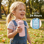 Fijinhom 12 oz Kids Water Bottle, Toddler Water Bottle with Straw, Boys&Girls Bottle for School, 304 Stainless Steel Vacuum Insulated Bottle for Kids, BPA-Free, Leak-Proof, Navy blue