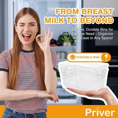 Priver - Breast Milk Freezer Storage Containers, 2 pack - Breastfeeding Essential in Organization and Storage for Milk & Baby Bottles, Reusable Freezer Organizer Bins, 5.2’’ W x 9.3" L x 4.2" H