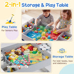 Costzon Table and Chairs for Kids 2-5, 4-1 Wooden Activity Art Desk Set w/Whiteboard, Chalkboard & Storage Cubes for Drawing, Crafting, Playing, Toddler Table and Chair Set (31.5” x 19.5” x 19”,Gray)