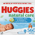 Huggies Natural Care Cucumber, Aloe and Vitamin E Baby Wipes, Hypoallergenic, Scented, 10 Flip-Top Packs (560 Wipes Total), Packaging May Vary