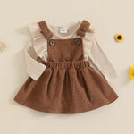 Newborn Baby Girl Outfits Ruffle Long Sleeve Ribbed Romper Corduroy Suspender Skirt Overall Dress Fall Clothes