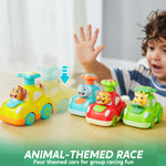 JOYIN Animal Toy Cars, Toddler Toys for Boys Girls, 4 Pack Press and Go Cars Including Elephant, Monkey, Giraffe and Lion, Wind Up Toddler Present, Birthday Gift for Kids