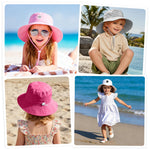 Poroka 4 Pack Baby Sun Hat Smile Face Hat Toddler Kids Adjustable Bucket Hat Wide Brim Beach Hats for Girls Boys