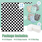 wegreeco Cloth Diapers 6 Pack with 6 Inserts & 1 Wet Bag, Washable Cloth Diapers for Babies, One Size Adjustable Reusable (Checkerboard)