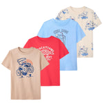 Garanimals Baby & Toddler Boy Beach Tees - Short Sleeve Tees - Kid's Casual Crew Neck - Size 3-6 Months - Beige, Blue, Bright Red, Beige - 4 Pack