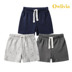 Owlivia Baby Boy Shorts, Toddler Unisex Pull-on Knit Short, Summer Organic Cotton Shorts, 3 Pack Pants (Gray & Navy & Grey Rabbit, 18-24 Months)