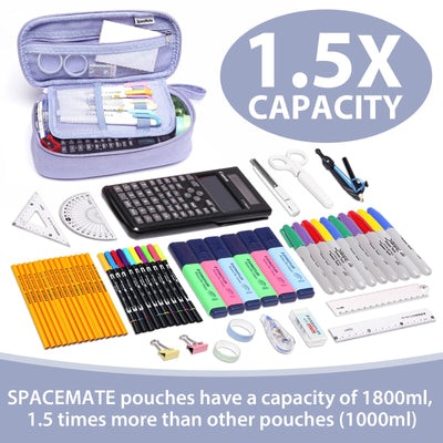 SPACEMATE Pencil Case Pouch Box Bag School Supplies Girls Boys Kids, Cute Preppy Stuff Large Big Capacity Aesthetic Pen Organizer, Back to College Stationary, Purple, Heavy Duty Canvas, 1800ml