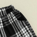Toddler Kids Baby Boy Girl Gingham Pants Elastic Waist Striped Plaid Long Pants Spring Fall Winter Casual Trousers (A-Black, 3-4 Years)