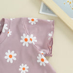 FOCUSNORM Toddler Baby Girl Outfit Newborn Girl Summer Clothes Cute Daisy Short Sleeve T Shirt Top Set Elastic Waist Shorts (Daisy Purple, 12-18 Months)