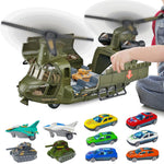 Yiwsnust Military Helicopter Toys Set with Light - Friction Powered Transport Helicopter Toy with Army Tanks, Airplanes, Mini Cars - Army Toys Military Playset Christmas Birthday Party Gifts for Kids