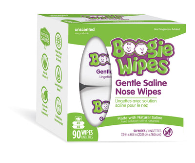 Box of Boogie Wipes Gentle Saline Nose Wipes on a white background