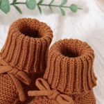 Hadetoto Baby Booties Newborn First Walkers Cozy Shoes Warm Knit Soft Booties for Toddler Infant Boy Girl (Caramel, Infant, 3 Months, Age Range, US Footwear Size System, 6 Months, Medium)