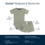 Gerber Baby Bodysuit and Short Set, Olive, 3-6 Months
