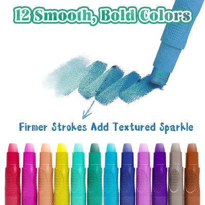 12 Colors Rainbow Sparkle Metallic Watercolor Gel Crayons, Glitter Twistable Crayons for Toddlers, Non-Toxic, Hands Cleand, Washable, Coloring Gifts for Boys and Girls