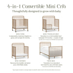 Namesake Winston 4-in-1 Convertible Mini Crib w/Removable Wheels - Converts to Toddler Bed, Daybed & Twin-Size Bed - GREENGUARD Gold Certified - 4 Adjustable Heights - Durable Metal, Easy to Assemble
