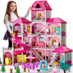 JUKUDAHU Villa Girls Toys for Kids Ages 2 3 4 5 6 7 - Indoor and Outdoor Toys for Ages 3-8 with 2 Dolls, Pretend Toddlers Playset with Accessories and Furniture, 4-8 Year Old Girl Birthday Gifts