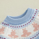 Motlapol Toddler Baby Boy Girl Christmas Outfit Tree Print Oversized Long Sleeve Crewneck Knit Sweater Winter Holiday Clothes (Easter Bunny Sky Blue, 4-5 Years)