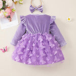 Baby Girl Clothes 6 9 12 Months Girl Winter Clothes Cute Birthday Tutu Fairy Dress Long Sleeve Purple Butterfly Holiday Party Dress Fall Baby Outfit