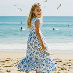 PATPAT Tween Dress for Girls Summer Maxi Long Casual Beach Big Girl Junior Cute Dresses Hawaiian Blue White Floral Size 12-13