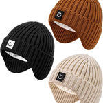 3 Pack Baby Beanie Hats with Earflaps, 2 Size Baby Winter Hat for Infant Toddler Kids, Fleece Lined Knit Hat for Girls Boys