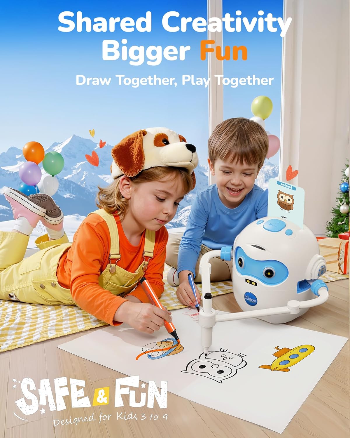 QIBOX Drawing Robot for Kids, 4-in-1 Draw/Learn/Spell/Music Interactive Educational Robot Drawing Machine with 100 Cards & 12 Color Pens,Learning Toys for 3 4 5 6 7 8 Year Old Boys Girls Birthday Xmas