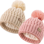 Baby Beanie Hats with 2-Pack,Warm Winter Hats for Boys and Girls,Infant Fleece Lined Toddler Baby Hats for 0-36 Month