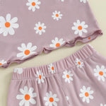 FOCUSNORM Toddler Baby Girl Outfit Newborn Girl Summer Clothes Cute Daisy Short Sleeve T Shirt Top Set Elastic Waist Shorts (Daisy Purple, 12-18 Months)
