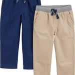 Simple Joys by Carter's Toddler Boys 2-pack Pull On Pant, khaki, navy, 4T