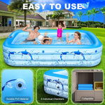 2025 Upgrade Inflatable Pools with Lights, Family Inflatable Swimming Pools for Kids,Adults, Blow Up Pool Solar Powered, Large Kiddie Pool, Durable Thickened Inflatable Family Pool for Backyard-Blue